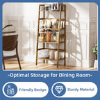 HITNET Ladder Shelf, 4-Tier Bamboo Bookshelf, Freestanding Open Display Storage Rack, Space Saving Flower Plant Display Stand for Bathroom Living Room, Walnut
