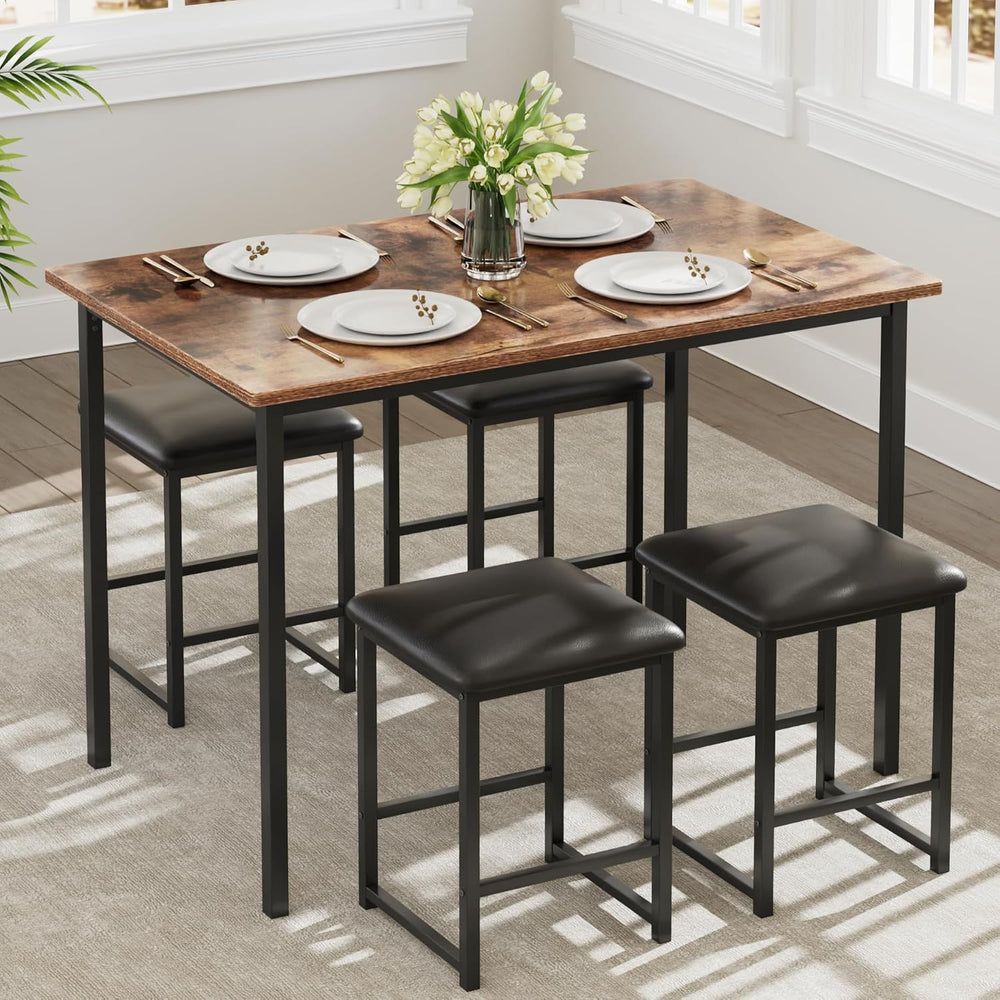 VECELO Dining Table and Faux Leather Chairs Set for 4, Brown | Kitchen table ...
