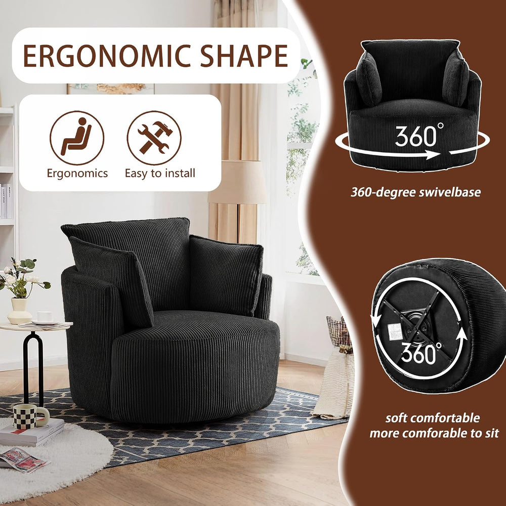 Swivel Accent Chair Round Barrel Armchair Upholstered Living Room Chair Cordu...