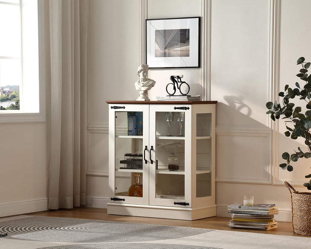FOREST GRAVITY 31.5'' Small Display Buffet Cabinet with LED and Glass...