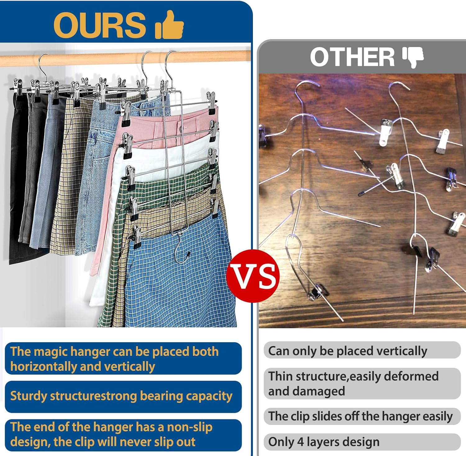 6 Piece Pants Hangers Space Saving,Skirt Hanges with Clips 5 Tier,Closet Organizers and Storage Magic Hangers,Clothes Hangers Space Saver,Closet Organization for Skirt,Trousers,Jeans,Legging