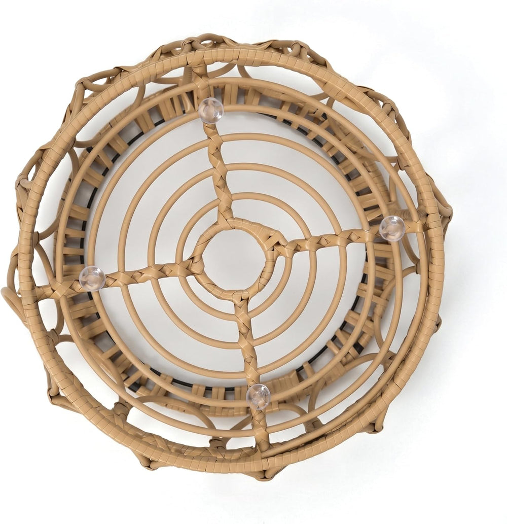 Furniture of America Ysar Boho Rattan Round Coffee Table Outdoor with 5mm Tem...