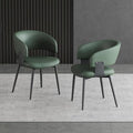 Modern Dining Chairs Set of 2, Faux Leather Upholstered Kitchen Chairs with Curved Back and Metal Legs, Mid Century Chairs for Dining Room, Kitchen, or Café (Green)