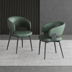 Modern Dining Chairs Set of 2, Faux Leather Upholstered Kitchen Chairs with Curved Back and Metal Legs, Mid Century Chairs for Dining Room, Kitchen, or Café (Green)