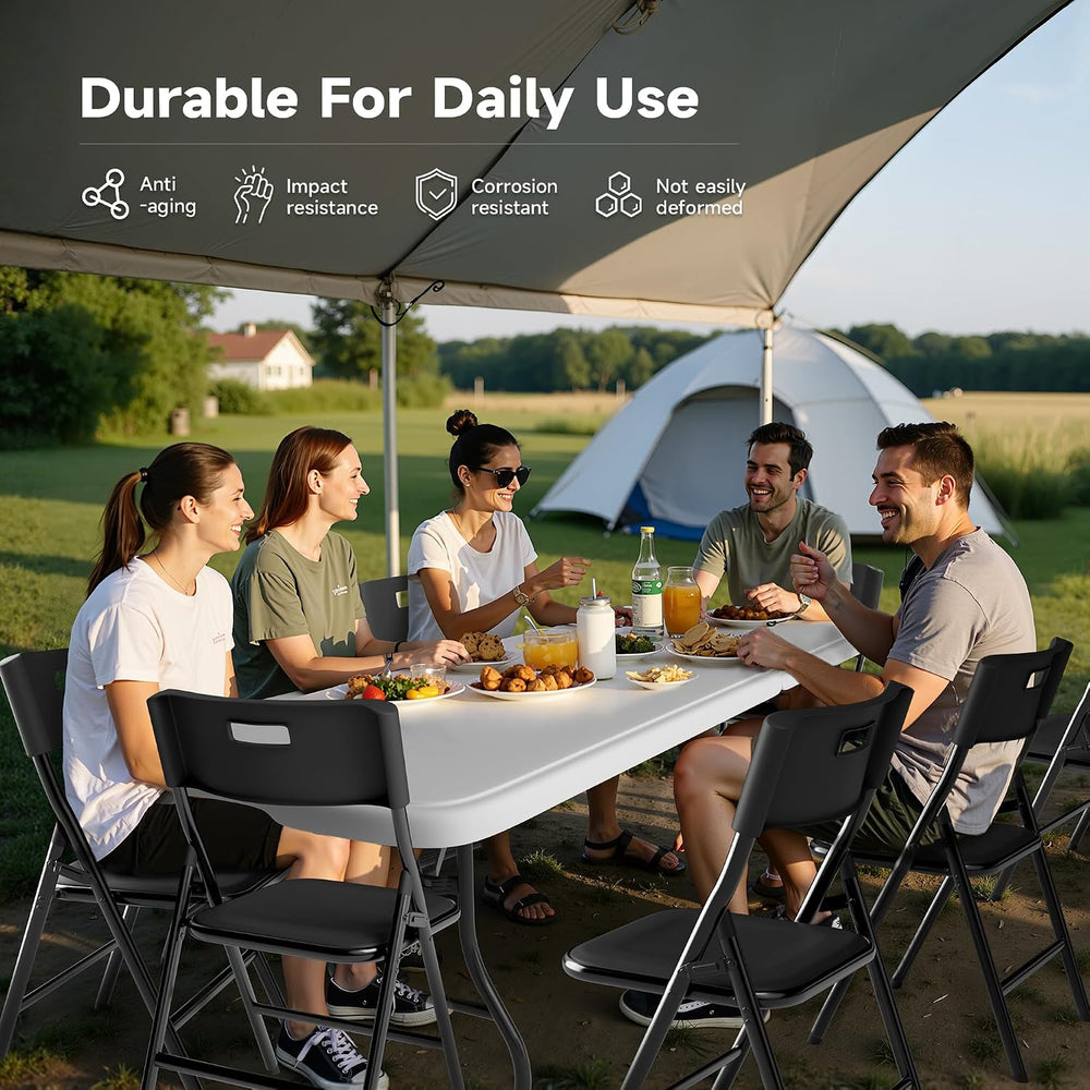 8FT Folding Table Set with 10 Chairs – Heavy-Duty 660 lb Table & 330 lb C...