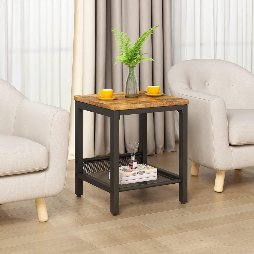 Lamerge 3 Pieces Living Room Table Set, Industrial Coffee Table with 2 Square...