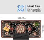 Vintage Persian Carpet Mouse Pad – Large Extended Desk Mat 35.43 x 15.75 in – Oriental Floral Rug Design, Non-Slip Rubber Base, Stitched Edges, Soft Keyboard & Mouse Mat for Office or Gaming
