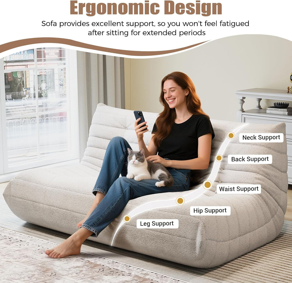 3 Seat Oversized Bean Bag Chairs for Adults, Memory Foam Fireside Beanbag Cou...
