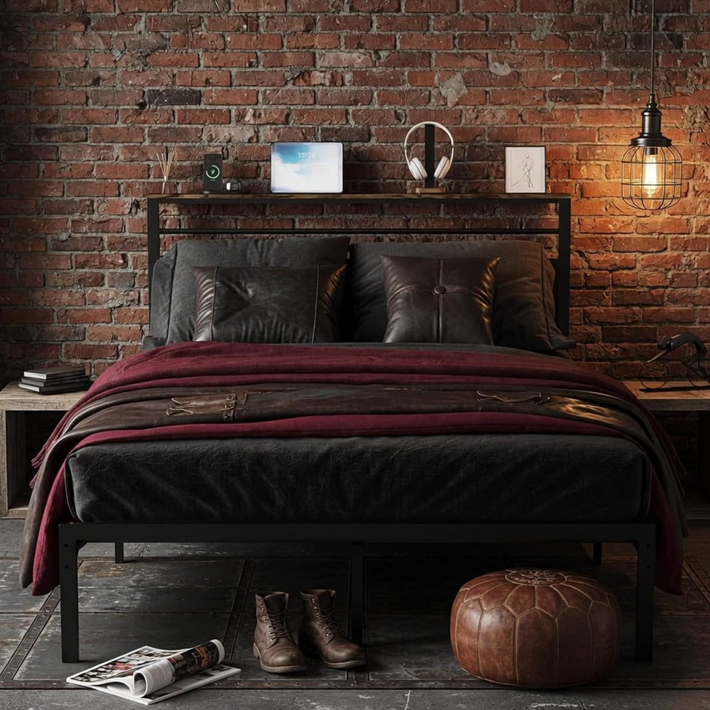 60.4"x84.7" Contemporary Queen Bed Frame, Upholstered Headboard, Bu...