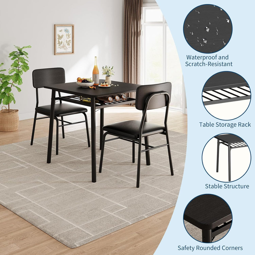IDEALHOUSE Small Dining Table Set for 2, 3-Piece Dining Set with Storage Rack...
