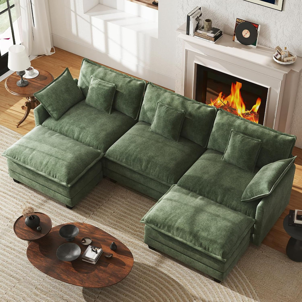WorthFurni 111.4" Modular Sectional Sofa, U Shape Cloud Couch with 2 Mov...