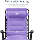 Best Choice Products Oversized Padded Zero Gravity Chair, Folding Outdoor Patio Recliner, XL Anti Gravity Lounger for Backyard w/Headrest, Cup Holder, Side Tray, Polyester Mesh - Violet