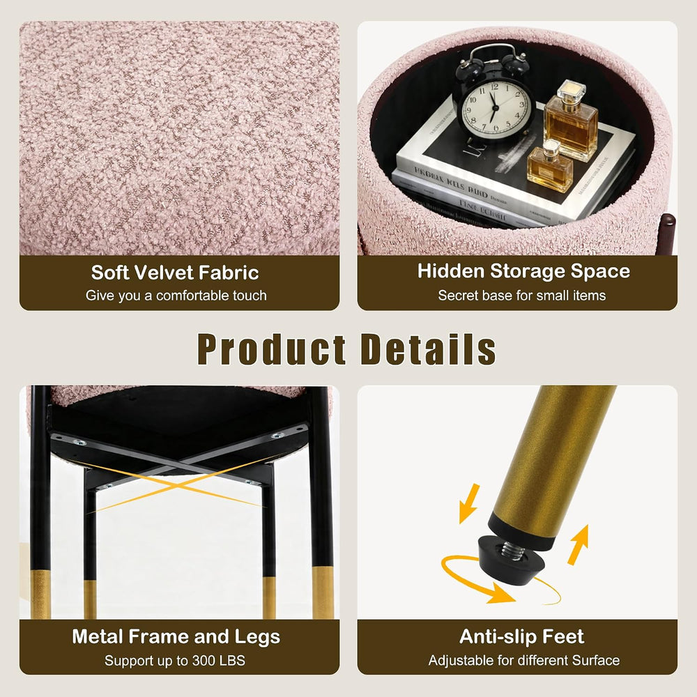 Round Ottoman with Storage, Soft Velvet Vanity Stool, Ottoman Coffee Table wi...