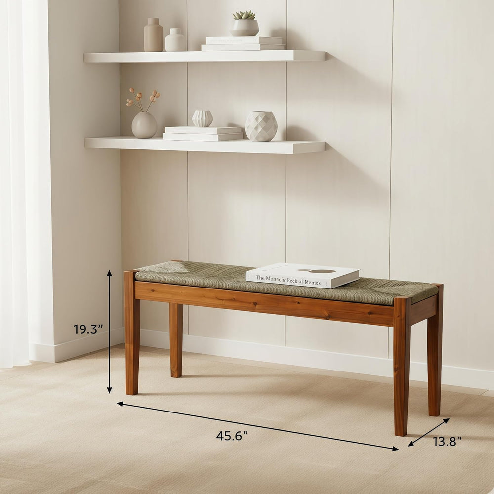 Solid Wood Acacia Indoor Bench with Natural Woven Seat, 45 Inch Wood Bench fo...