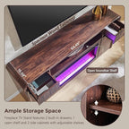 Modern Fireplace TV Stand with 36" LED Electric Fireplace for 80 inch TVs, 32" Tall Entertainment Center w/Drawers &Adjustable Shelves, Wood Media Console w/Curved Profile Design for Living Room,Brown