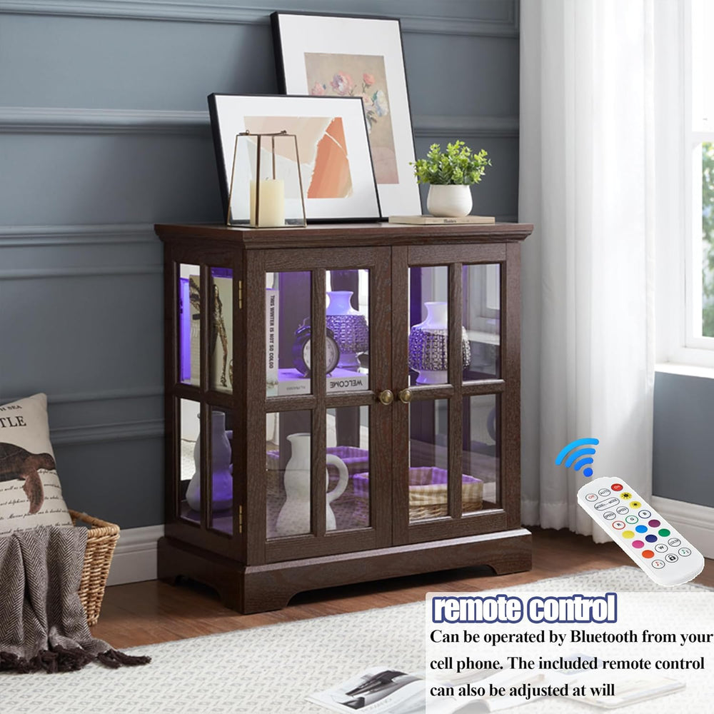2 Door Curio Display Cabinet with LED Light & Adjustable Shelves, 30&quot...