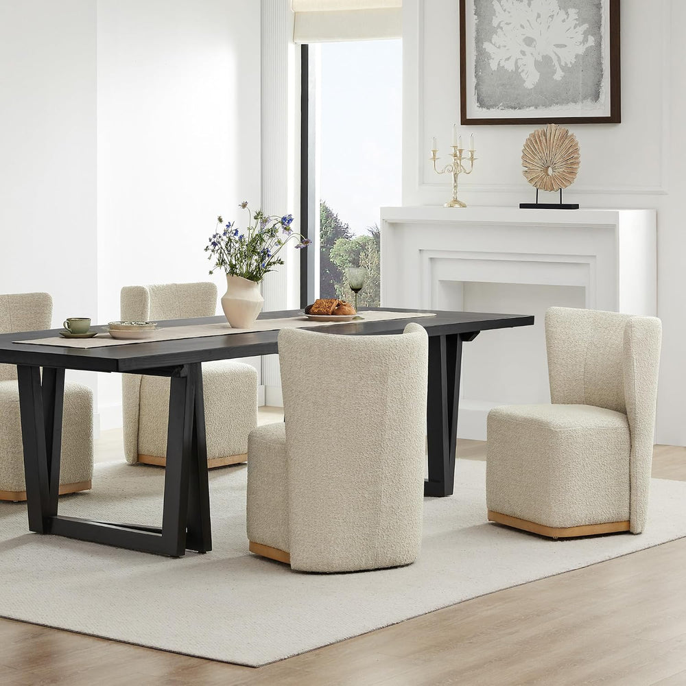 CHITA Upholstered Rolling Dining Chair with Casters Set of 4, Oatmeal | FSC C...