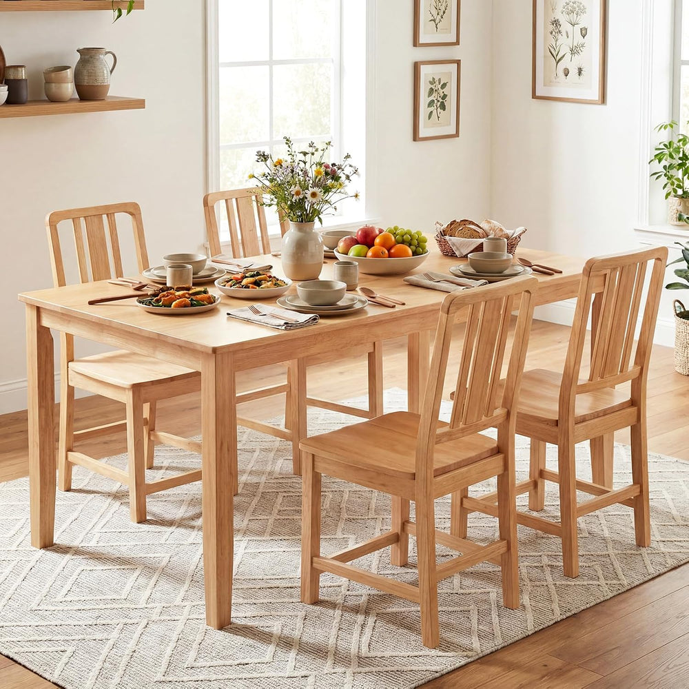 GIANTEX Wood Dining Chairs Set of 4, Natural Wooden Style,Hollowed Backrest