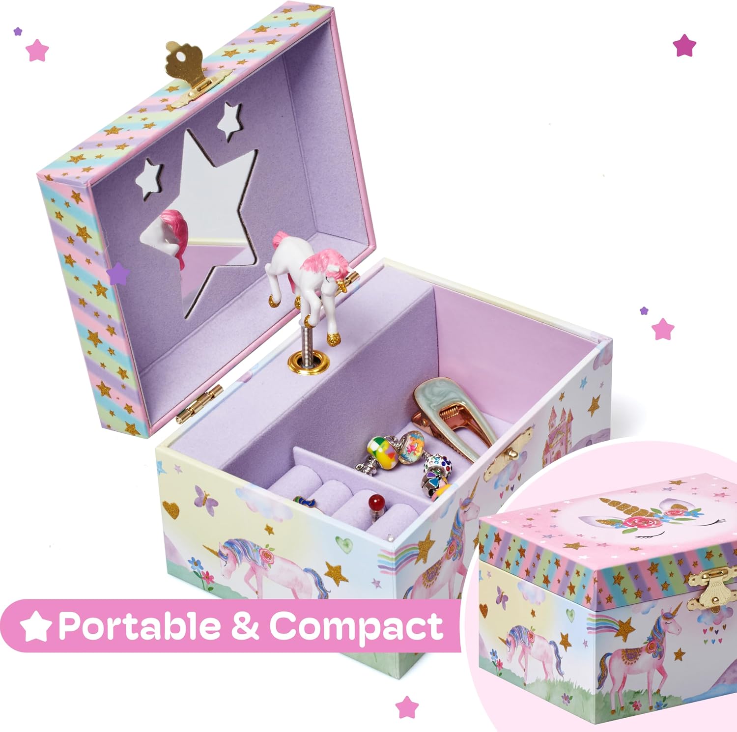 Jewelkeeper Girls Musical Jewelry Box - Durable Pine Fiberboard with Violet Lining - Kids Jewelry Box - The Beautiful Dreamer Tune - Gifts for Girls - Unicorn Jewellery Box - 6x4x3.5in