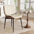 Dining Chair, Mid Century Modern Dining Room Chairs, Upholstered Faux Leather Kitchen Chairs with Walnut Bentwood Back and Metal Legs for Kitchen Dining Room Living Room, Beige