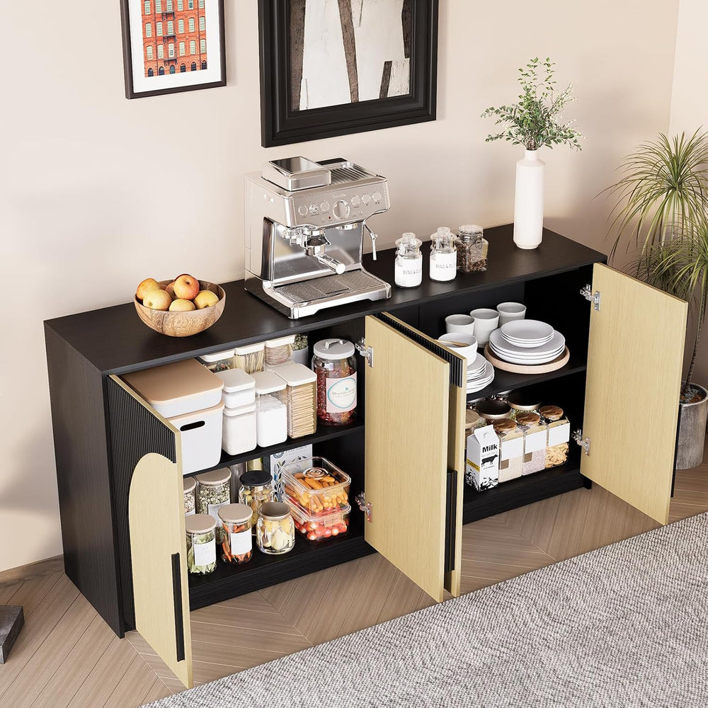65 Inch Fluted Buffet Cabinet with Storage Symmetrical Arc Accent Sideboard L...
