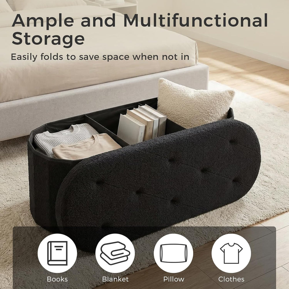 DUMOS Folding Storage Ottoman Bench, Oval Round Ottoman End of Bed Foot Rest ...