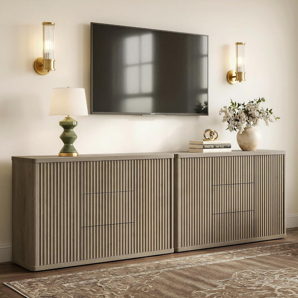 SICOTAS Buffet Cabinet with Storage 54.7" Large Modern Accent Storage Cabinet with Doors and Shelves Fluted Sideboard Credenza Buffet Table Coffee Bar for Living Room Kitchen Dining Room, Grey Alder