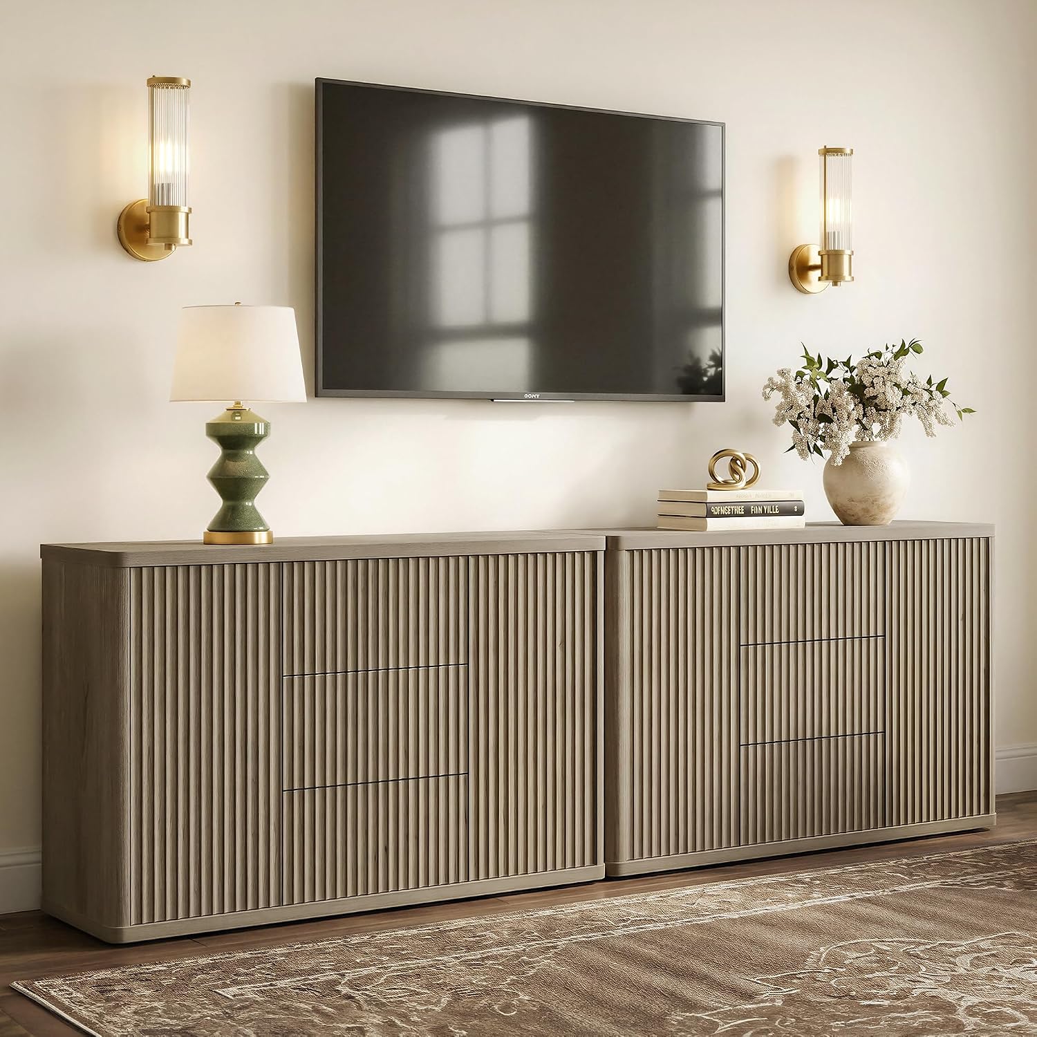 SICOTAS Buffet Cabinet with Storage 54.7" Large Modern Accent Storage Cabinet with Doors and Shelves Fluted Sideboard Credenza Buffet Table Coffee Bar for Living Room Kitchen Dining Room, Grey Alder