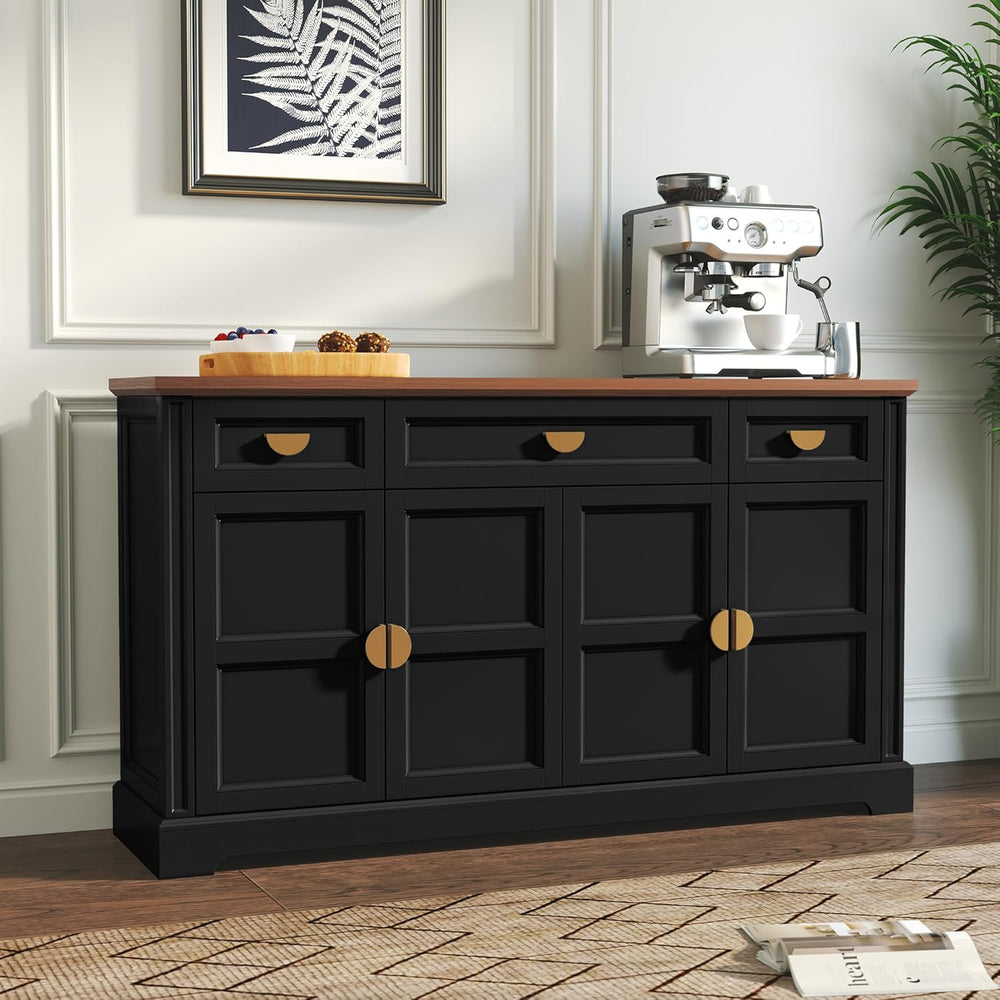 HLR 60” Large Buffet Sideboard Cabinet with 4 Doors and 3 Drawers Shaker Styl...