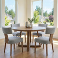 Linen Dining Chairs Set of 4, Modern Dining Chair with Wood Legs, Upholstered Dining Chairs for Dining Room, Kitchen, Vanity, Living Room, Grey