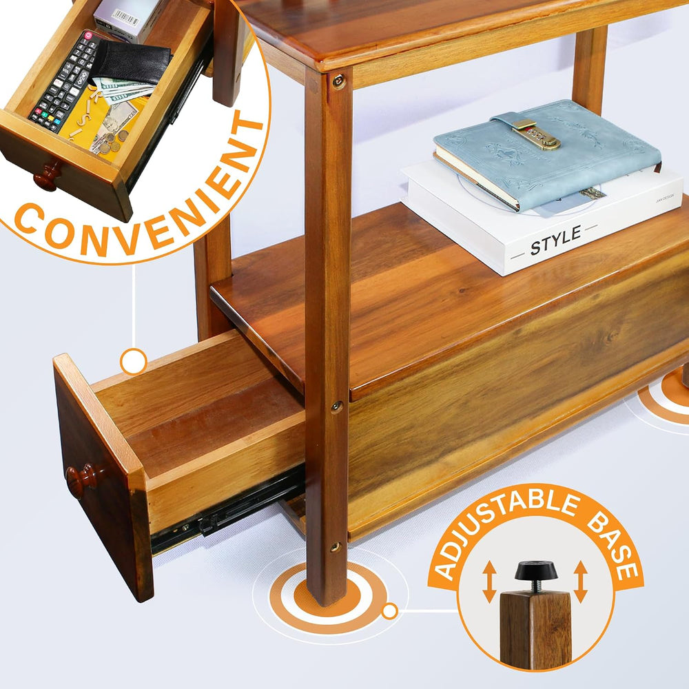 ENKEZI Narrow End Table with Drawer and Shelf – Slim Side Table for Small Spa...