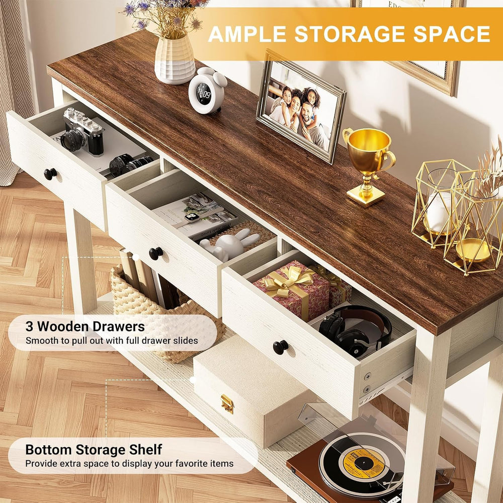 Homieasy Farmhouse Console Table with 3 Drawers, 47 Inch Wood Sofa Table with...