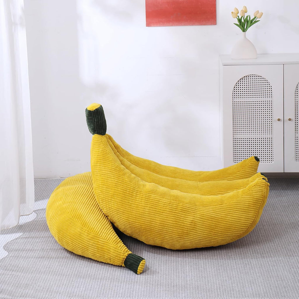 Banana Chaise Lounge Sofa Chair for Living Room, Bean Bag Chair with Ottoman, Floor Sofa Bed with Footrest, Comfy Convertible Lounger, Plush Couch for Bedroom, Dorm (Yellow, Queen)