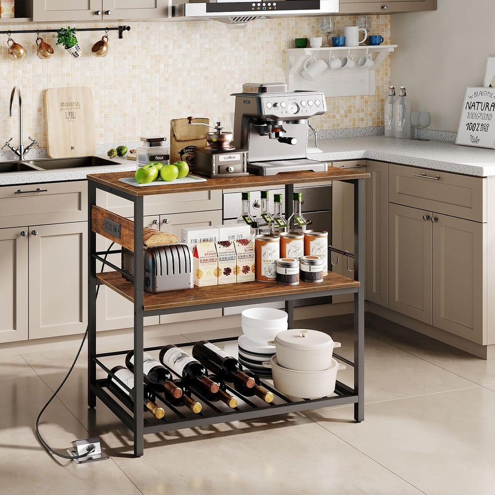 HOOBRO Kitchen Island with Storage, Kitchen Island Table with Power Outlet, 4...