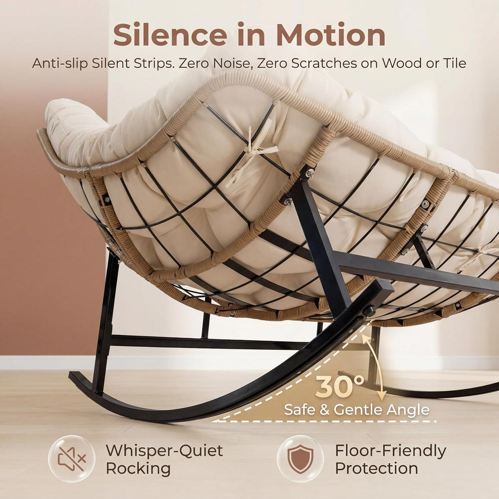 NICESOUL Oversized Double Rocking Papasan Chair with Thick Cushion, 2 Person ...