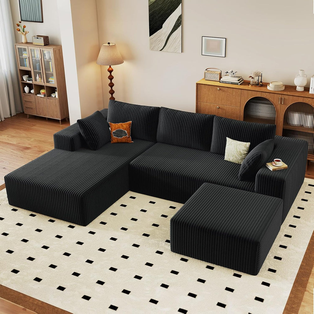 96" Cloud Sectional Couch with U-Shaped Chaise, Corduroy Sectional Sofa ...