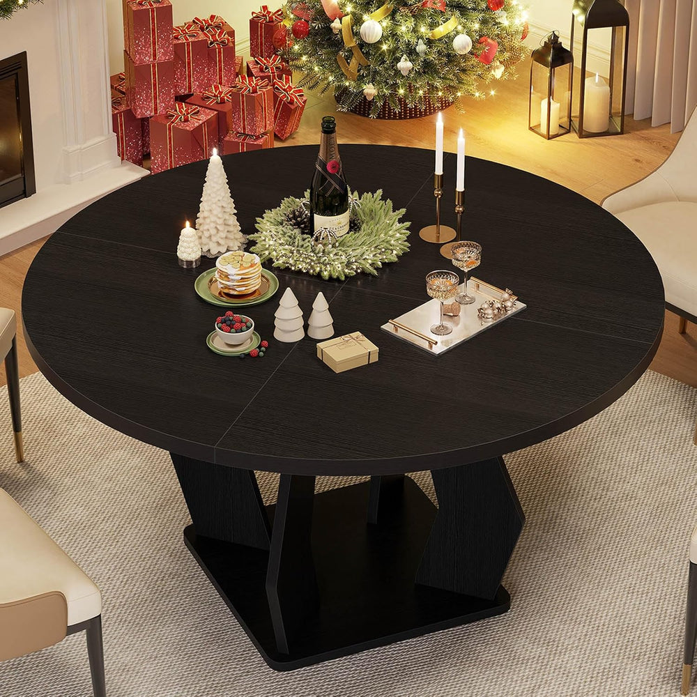 IBF Black Round Dining Table for 4-6, 47 Inch Kitchen Table with Spacious Tab...