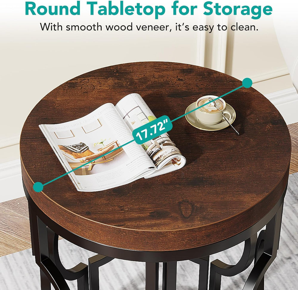 Tribesigns Round End Table Set of 2, Industrial Side Table with Metal Hollow ...