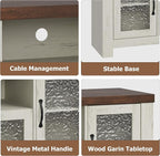 Garvee Farmhouse TV Stand for 55 Inch TV, Entertainment Center with Acrylic Door & Adjustable Shelves, Sideboard Buffet Storage Cabinet for Living Room Bedroom, White & Brown