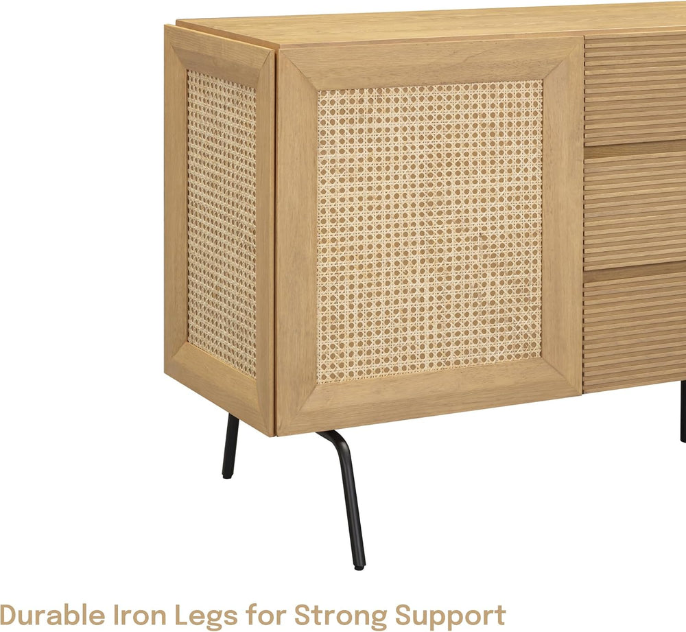 NTC MOSSIC Sideboard with 2 Doors and 3 Drawers, Buffet Cabinet with Natural ...