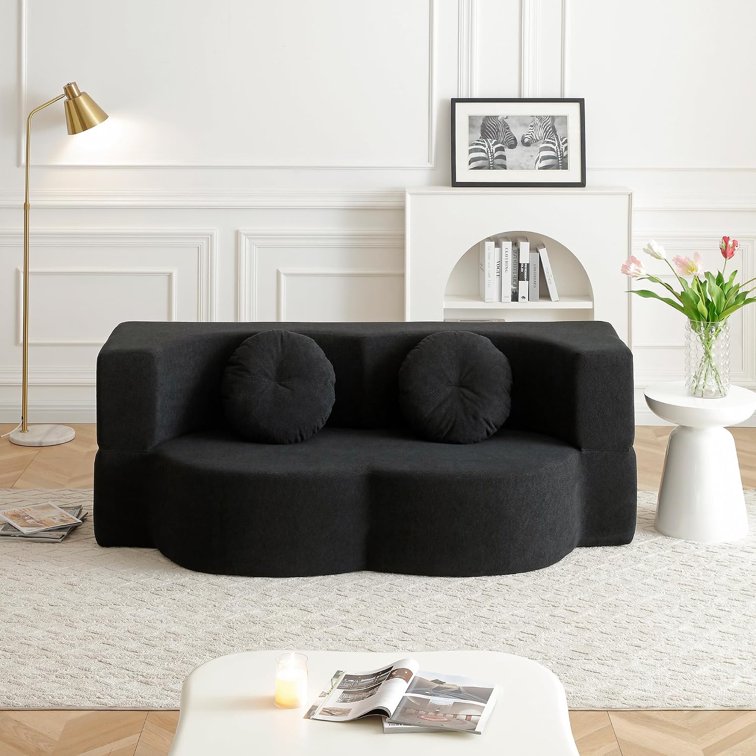 75" Convertible Folding Sofa Bed, 2-in-1 Full Size Floor Boneless Couch Bed, Loveseat sleeper Couch, Memory Foam Floor Sofa Sleeper SofaBed, Small couches for small spaces, No Assembly (Black)