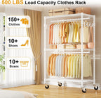 P1 Rolling Clothes Rack Heavy Duty, Metal Closet Clothing Rack with Lockable Wheels, Portable Wardrobe Closet for Hanging Clothes, 35.5" W x 15.7" D x 80.5" H, Hold 500lbs, White