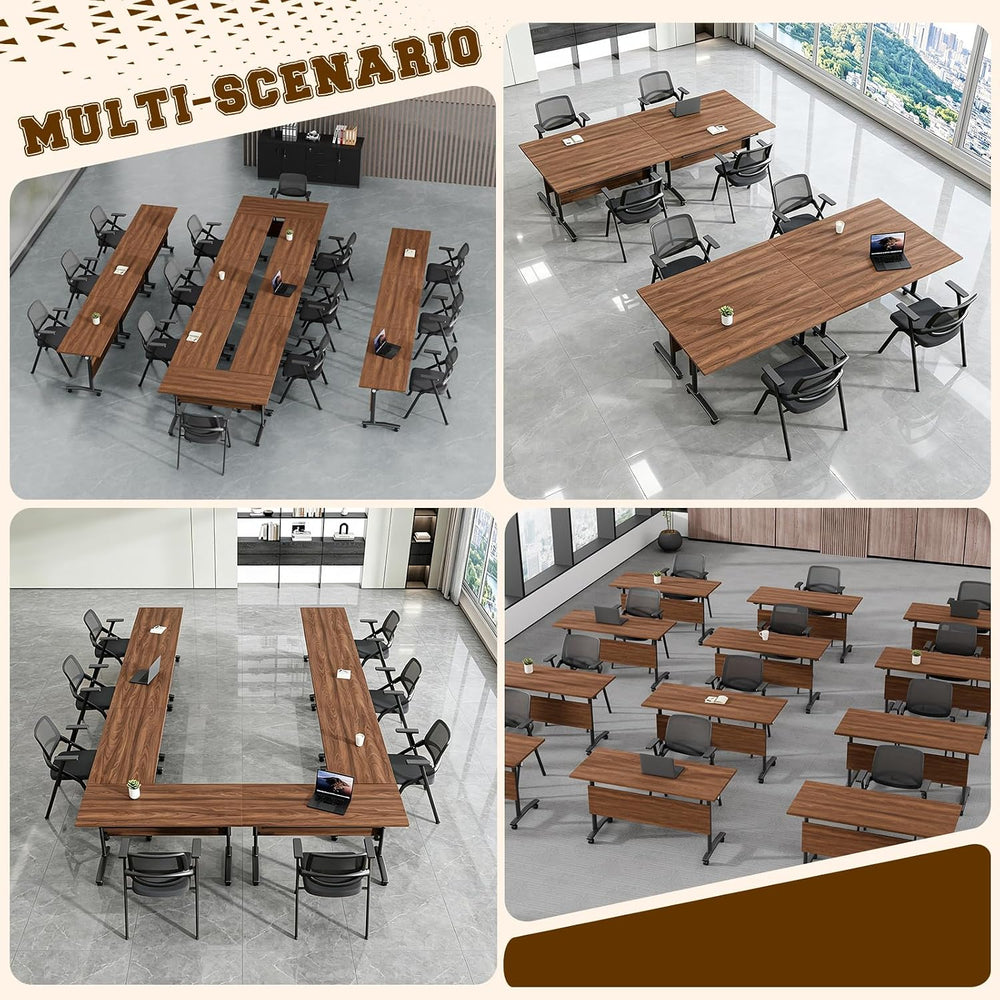 Folding Conference Table for 2-30 Person Modern Large Flip-Top Mobile Meeting...