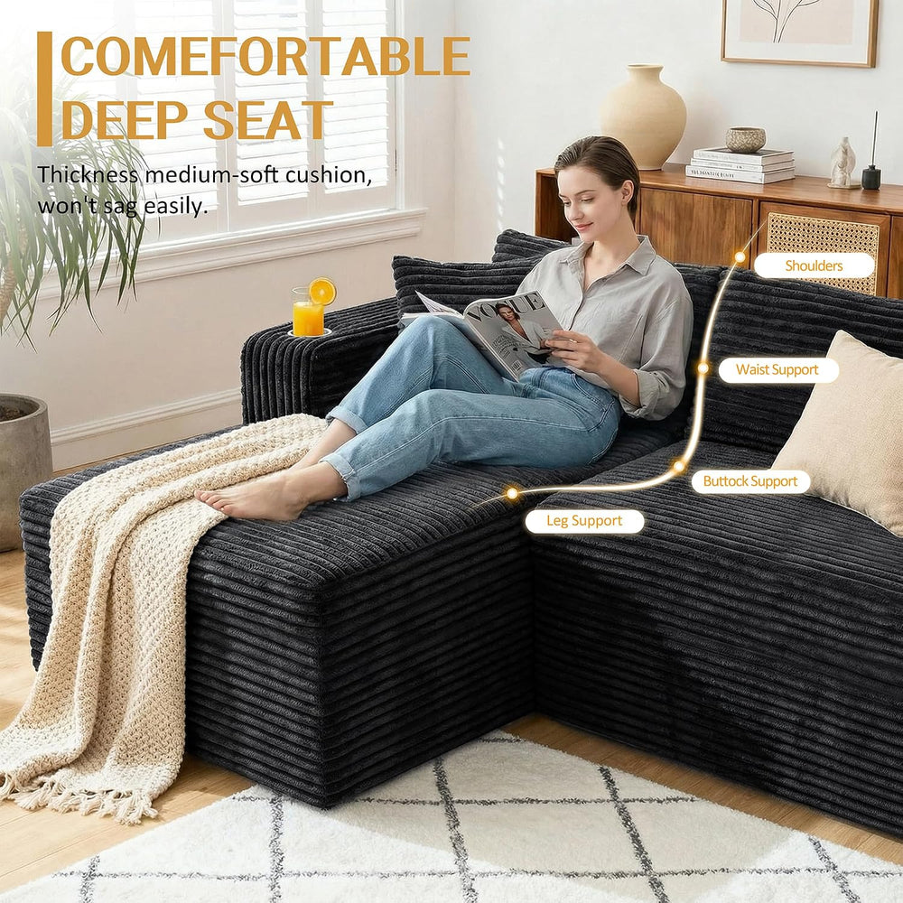 JAMFLY 103" Modular Sectional Sofa for Small Spaces, No Assembly, Black ...