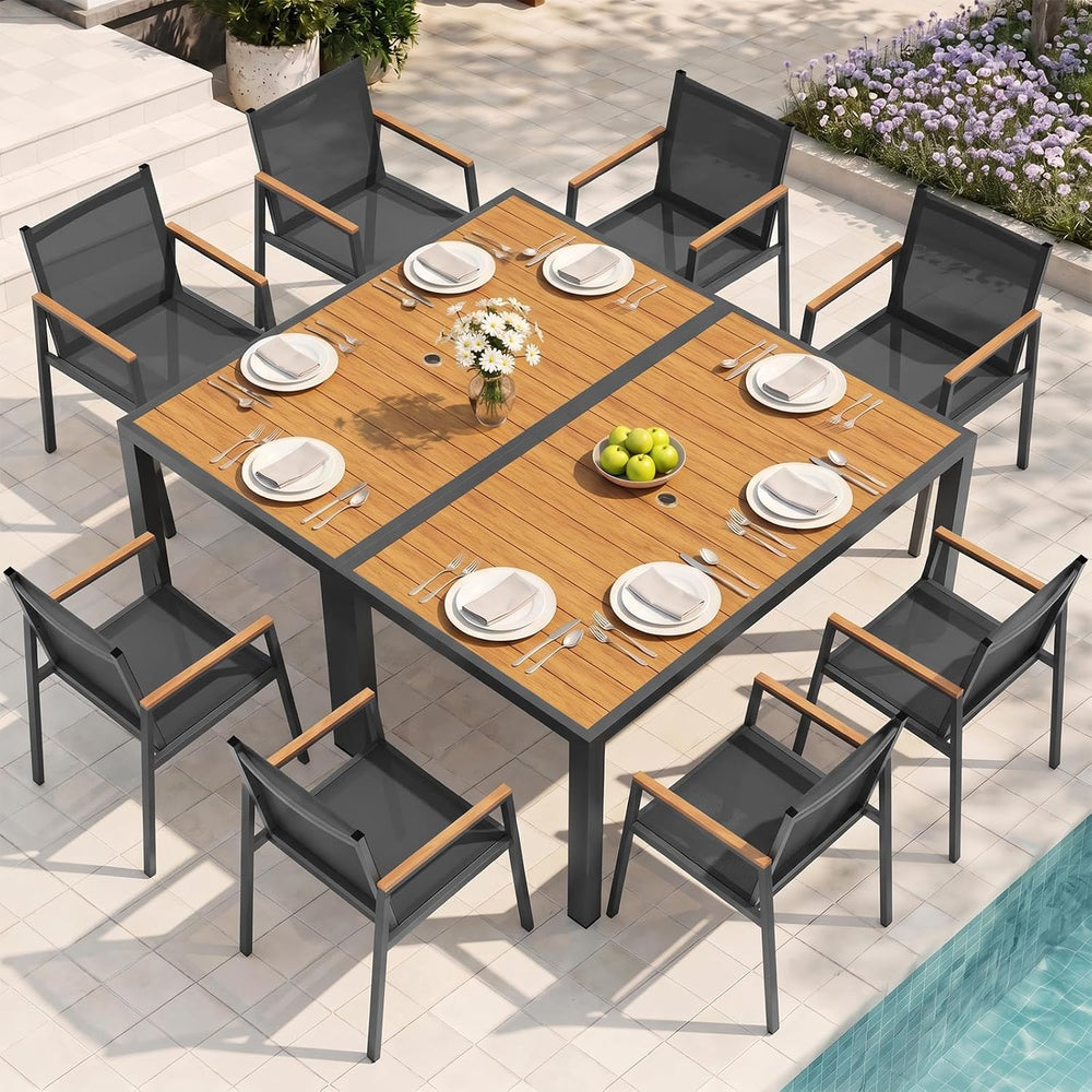Outdoor Dining Set for 8, Aluminum Patio Table and Chairs Set, 10-Piece All W...