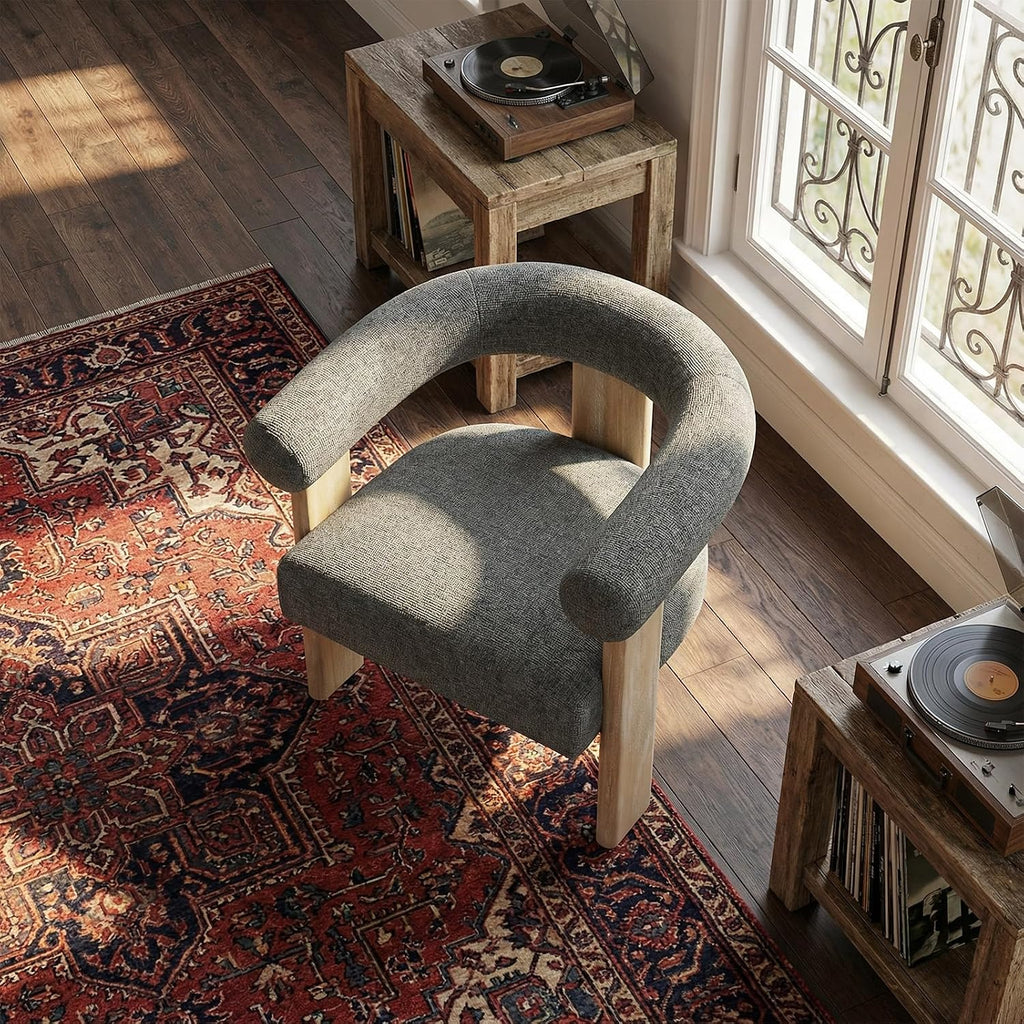 VKNOW Barrel Accent Chairs Set of 2 with Armrests and Rubberwood Legs | Mid Century Modern Upholstered Living Room Chairs with Open Back, Chenille Fabric, for Living Room, Bedroom, Dark Gray