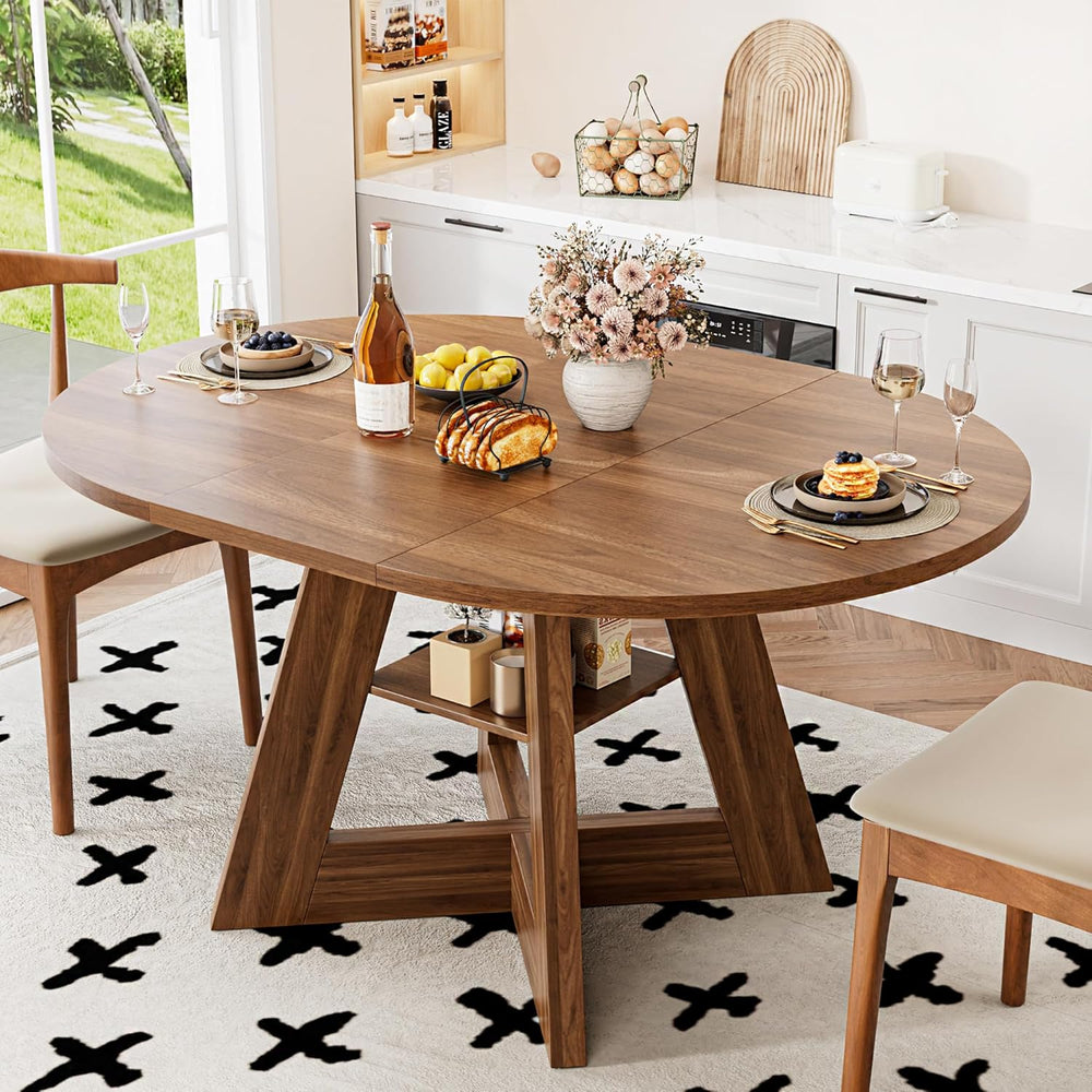 43.3in-59in Extendable Dining Table for 4-6, Round Kitchen Dining Room Table ...