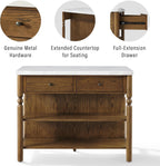 Crosley Furniture Roselyn Traditional Kitchen Island Breakfast Bar Table, Counter-Height Dining, Brown/White Marble