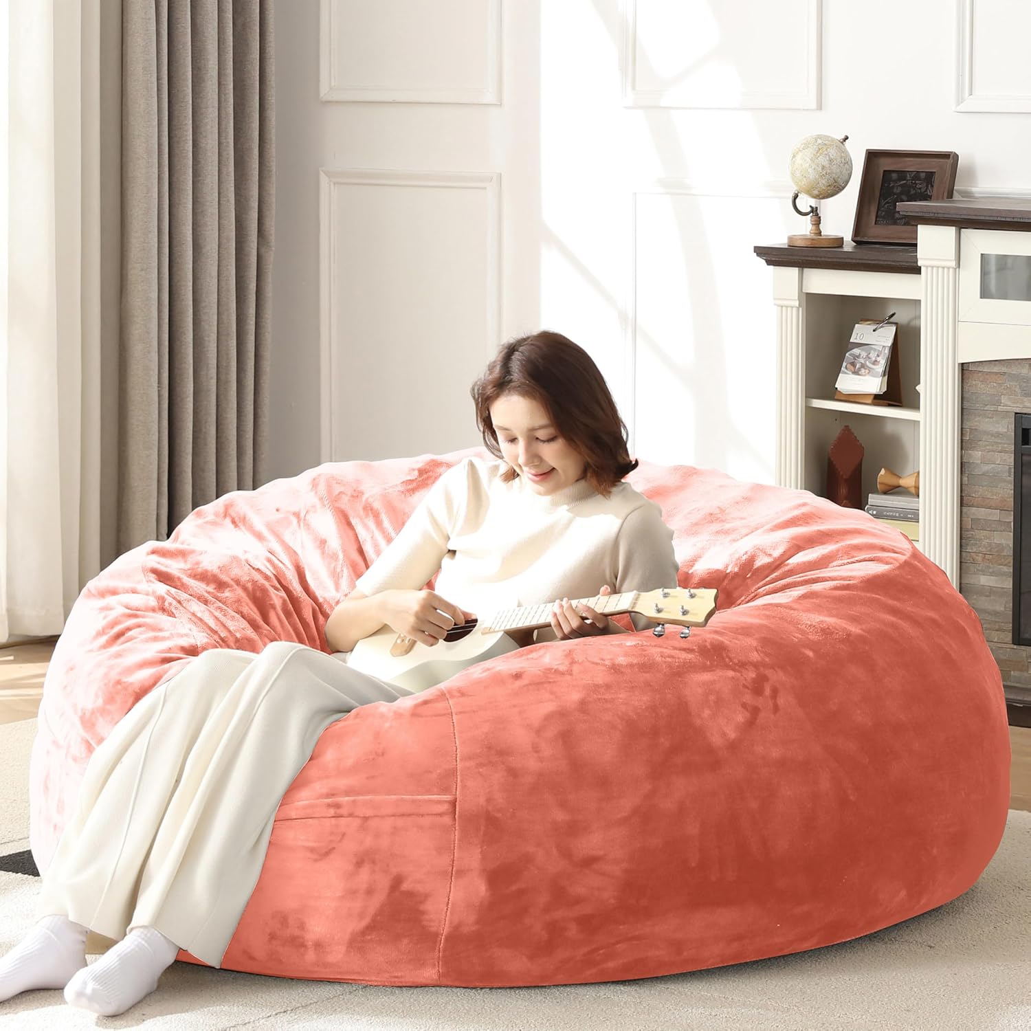Bean Bag Chair for Adults Soft Comfy Bean Bag for Adults, Cozy Reading Chair, Large Round Bean Bag Couch, Versatile Living Room & Bedroom Chairs (Pink, 5FT)