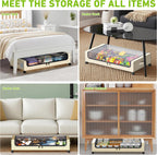 Under Bed Storage with Wheels, Under the Bed Storage Containers with Clear Lids & Label, Underbed Storage Bins, XXL 60L Rolling Metal Drawer for Clothes, Shoes, Toys, Books (Beige)